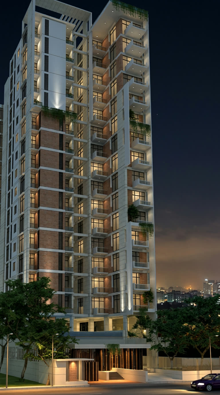 Winstone 10. Winstone Dream Park — night view render of the condominium tower at United City, Dhaka